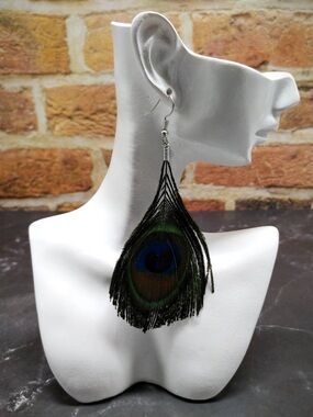 Peacock Feather Statement Drop Earrings 🦚